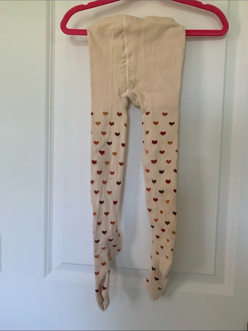 Cream Kids Tights with Multicolor Heart Print